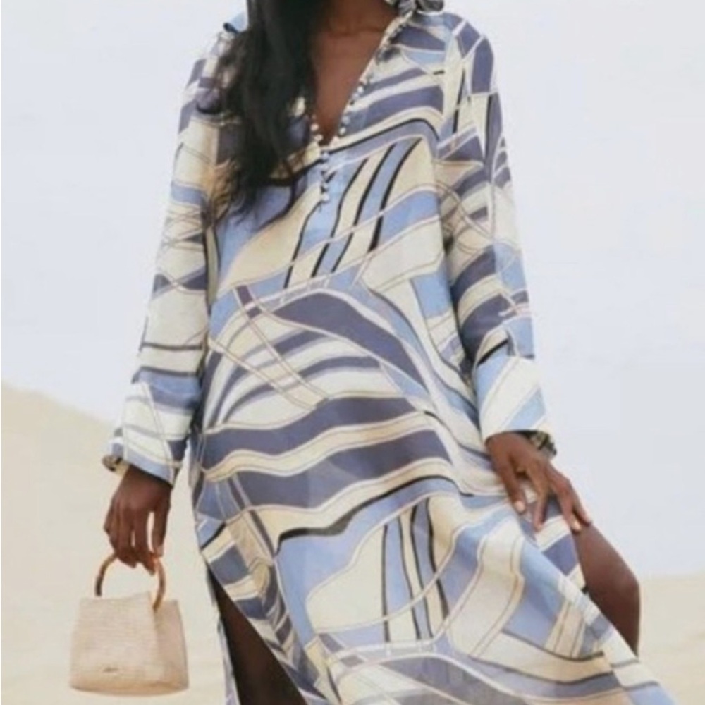Cult Gaia Blue and Cream Patterned Coverup